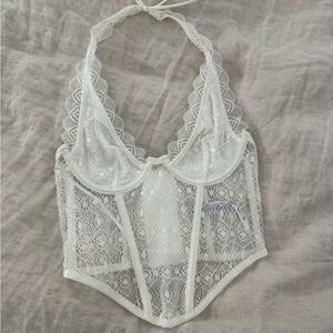 Out from under White Lace Halter Bralette corset
